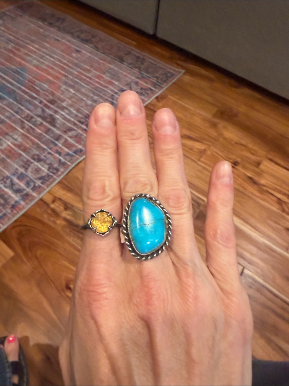 Sterling Silver Turquoise Statement Ring - Blue size 6